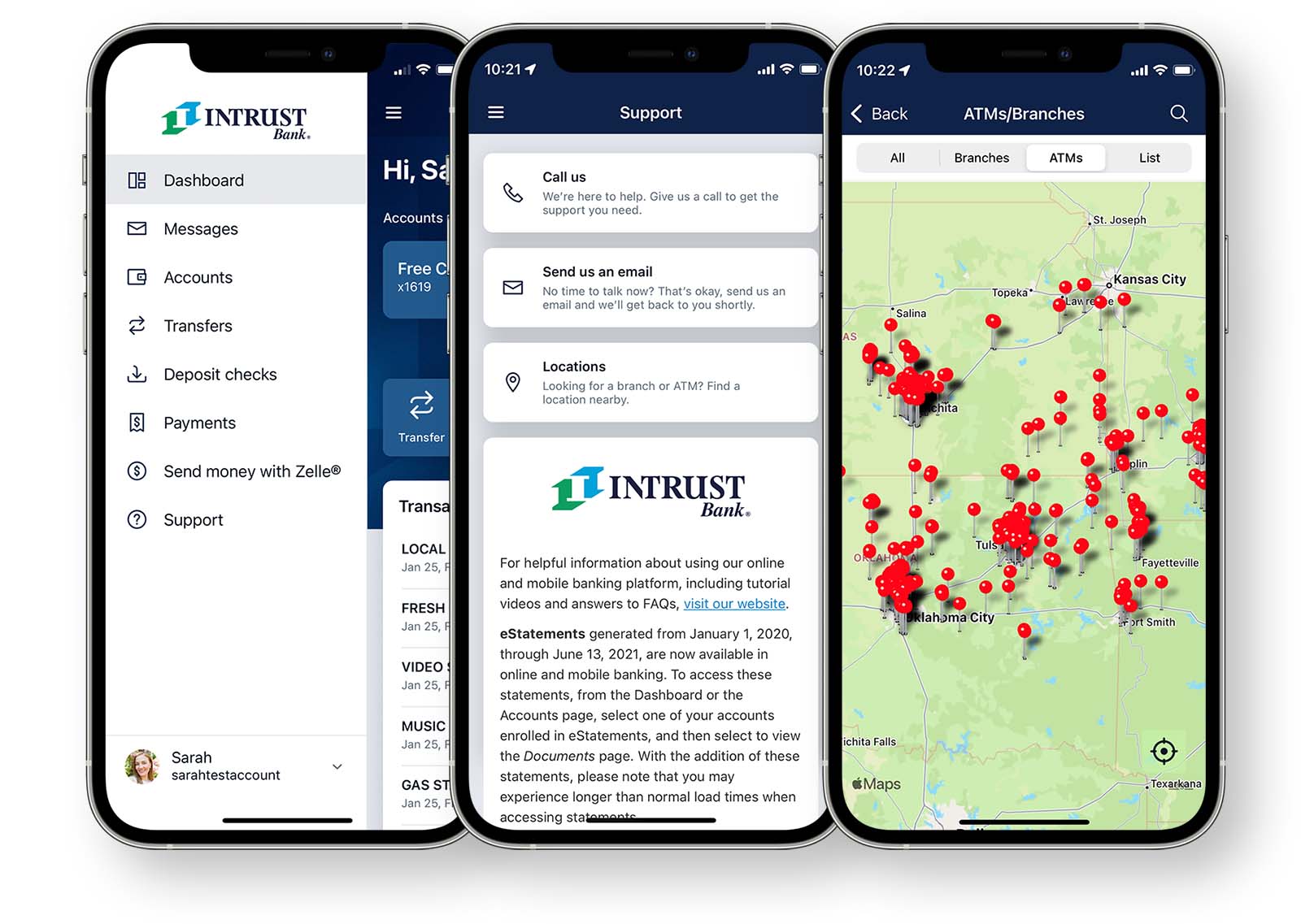 INTRUST Bank mobile app locations map on iPhone