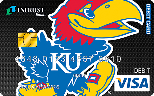 Debit card with University of Kansas mascot as background