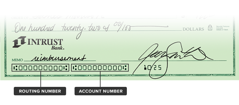 Image of routing number and account number on check