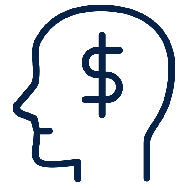Outline of head with a money sign inside