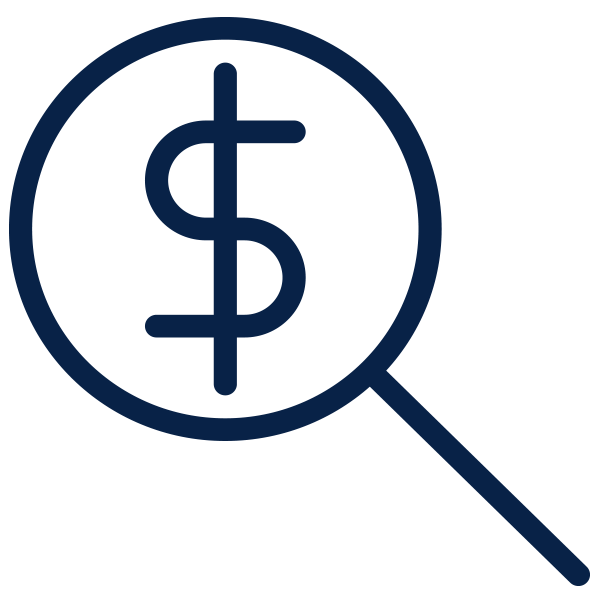Magnifying glass hovering over a dollar sign