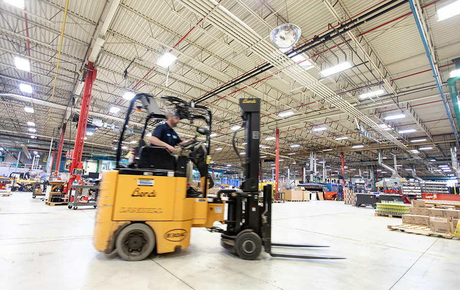 A forklift inside Grandtstand