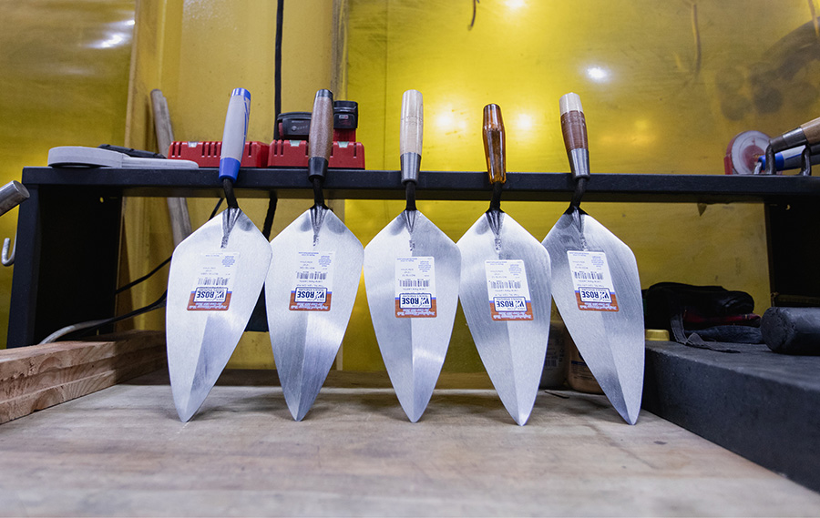 A lineup of trowels at Kraft Tool