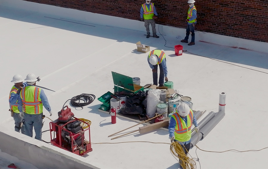 Wray Roofing employees on the job site